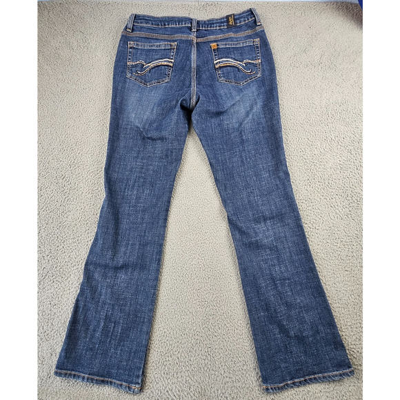 Wrangler Aura Women's Jeans Size 12 Tall Blue Denim Bootcut Stretch Embroidered - Picture 3 of 9